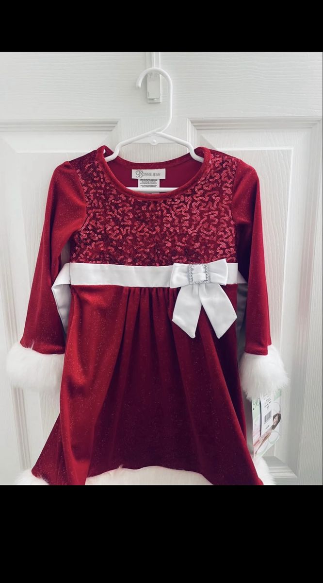 Bonnie Jean Girls' Red Sequin Velour Faux Fur Trim Christmas Dress, Size 3T