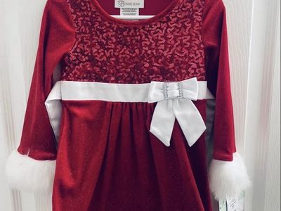 Bonnie Jean Girls' Red Sequin Velour Faux Fur Trim Christmas Dress, Size 3T