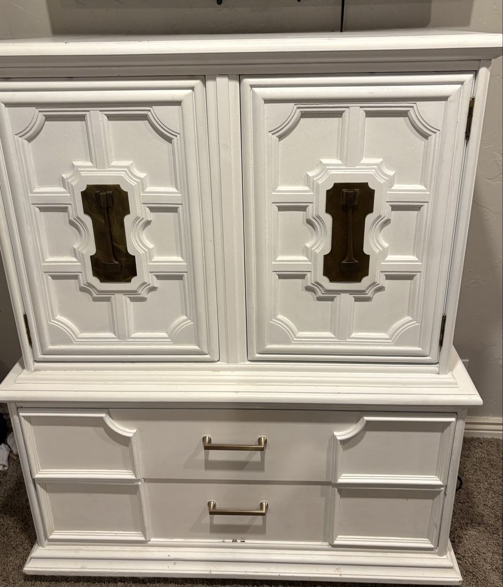 White Vintage Mid-Century Modern Style Armoire Dresser Chest