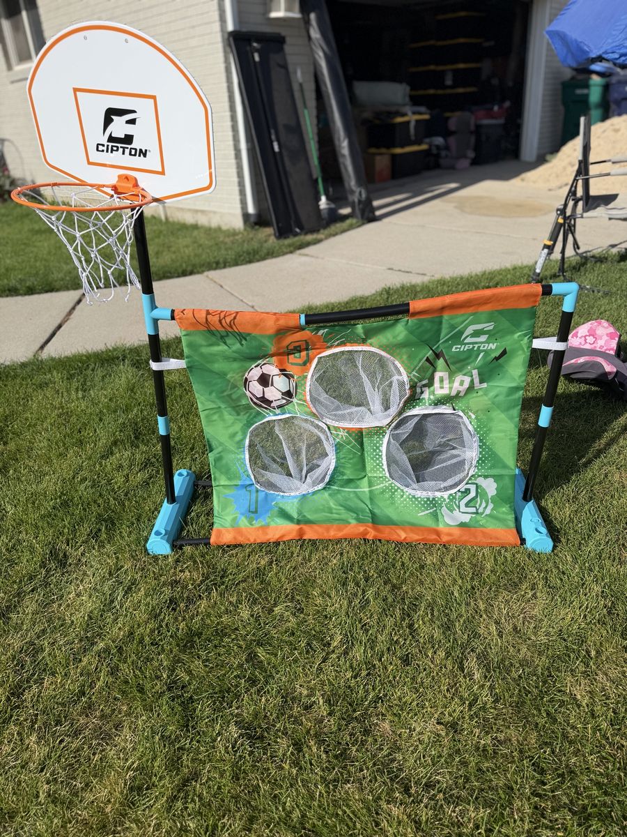 CIPTON Adjustable Kids' Basketball Hoop & Soccer Goal Set - 2-in-1 Outdoor Sports Toy