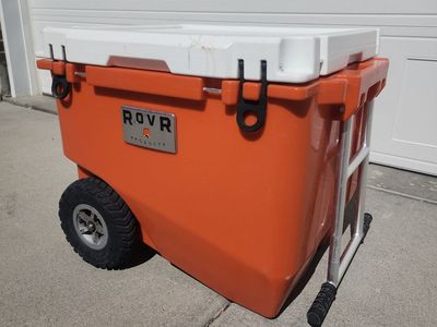 ROVR RollR 80 QUART COOLER ORANGE w/ WAGON BIN & ALL TERRAIN TIRES ELITE COOLER NICE!!