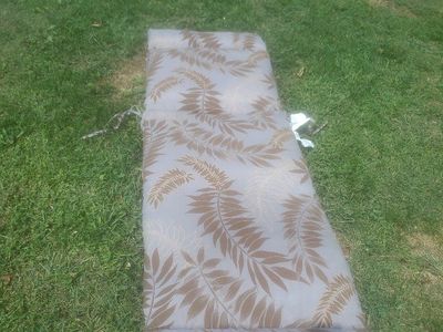 2 Outdoor Patio Chaise Lounge Cushions; Blue Brown Fern Leaf Print