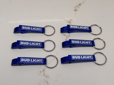 New Bud Light Blue Bottle Opener Keychain Set of 6