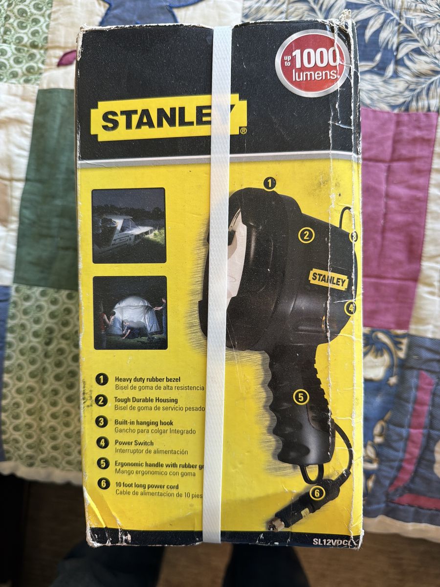 Stanley SL12VDC 1000 Lumen Spotlight with 10 ft Power Cord, Durable Housing & Hanging Hook