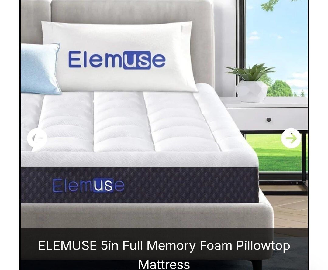 ELEMUSE NEW 5in Full Memory Foam Pillowtop Mattr