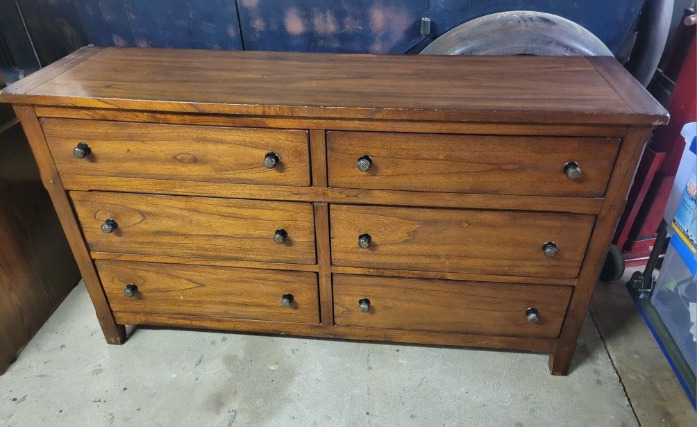 Sunny Designs Dresser & Mirror Set - 6 Drawer Wood Dresser w/ Slate Tile Mirror