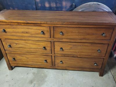 Sunny Designs Dresser & Mirror Set - 6 Drawer Wood Dresser w/ Slate Tile Mirror