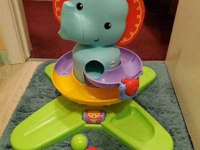 A discontinued Fisher-Price Silly Safari Swirlin' Surprise Elephant (Model DGT87).