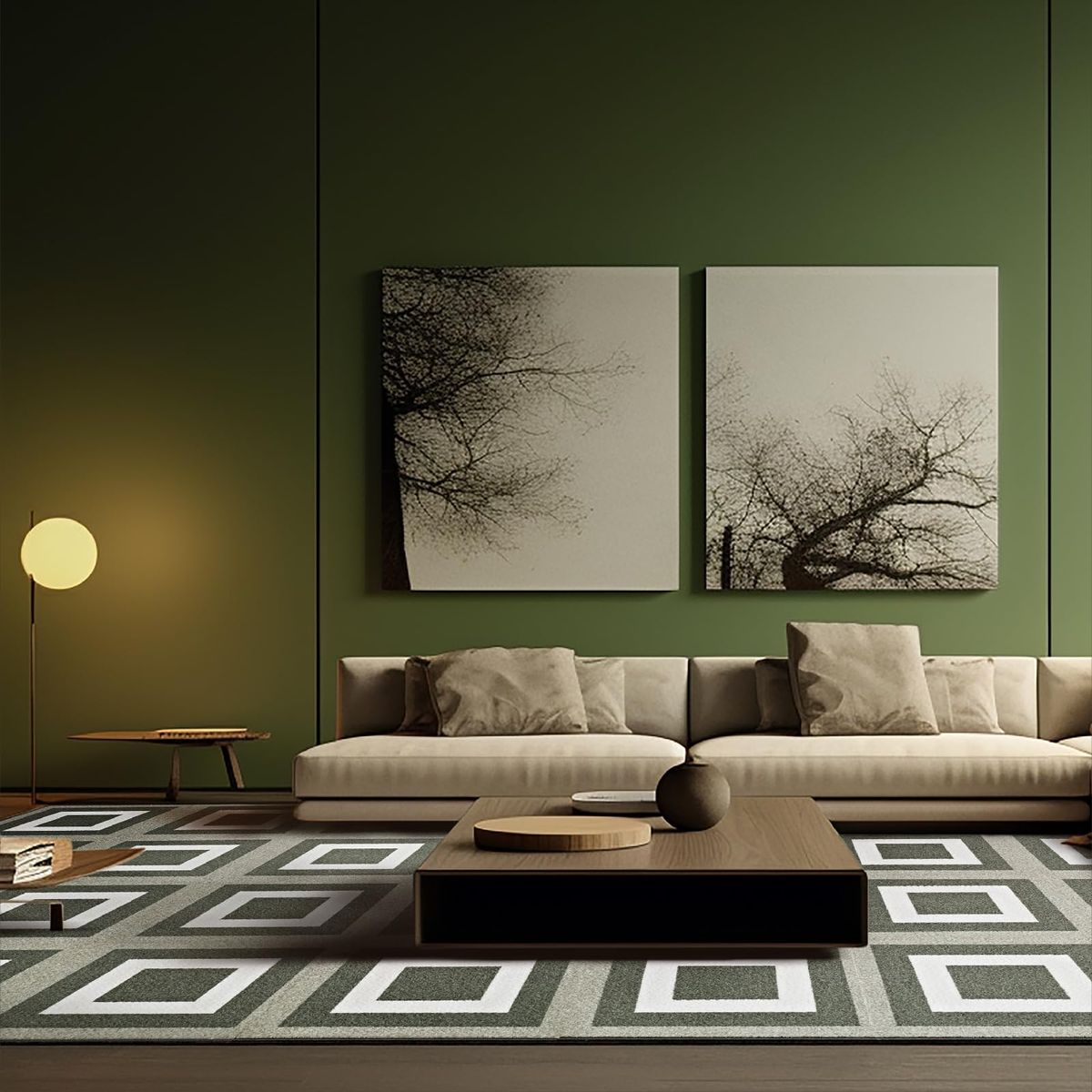 Green Square 12Pcs Removable Carpet Tiles, 16x16 Soft Padded Non-Adhesive Carpet Squares (47.2" x 62.9")