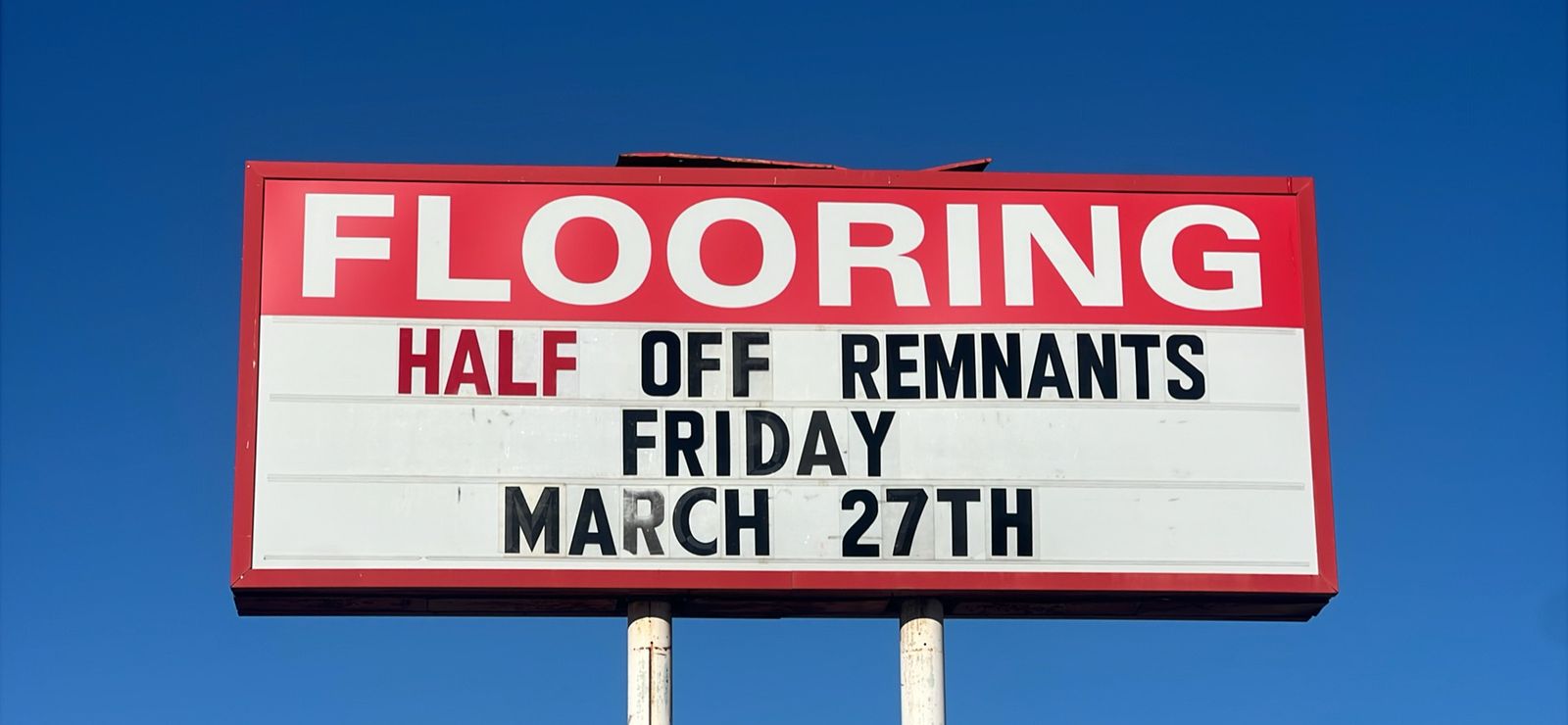 Half Price Remnant Sale Friday March 27th