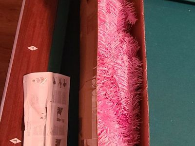 4ft Half Christmas Tree Pink W/ Stand & Ornaments Indoor Party Decoration