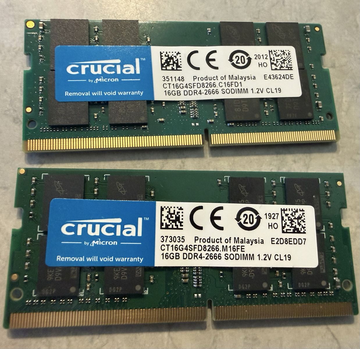 Crucial 16GB DDR4-2666 SODIMM Laptop RAM Memory Sticks (Lot of 2)