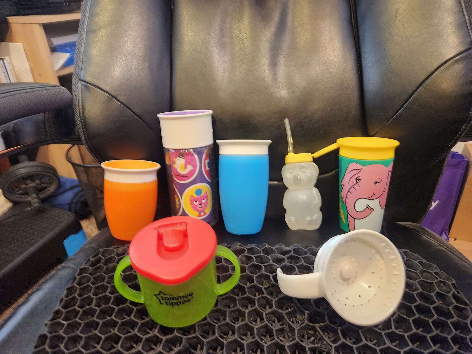 Munchkin, Tommee Tippee, and Bear with Straw Cups