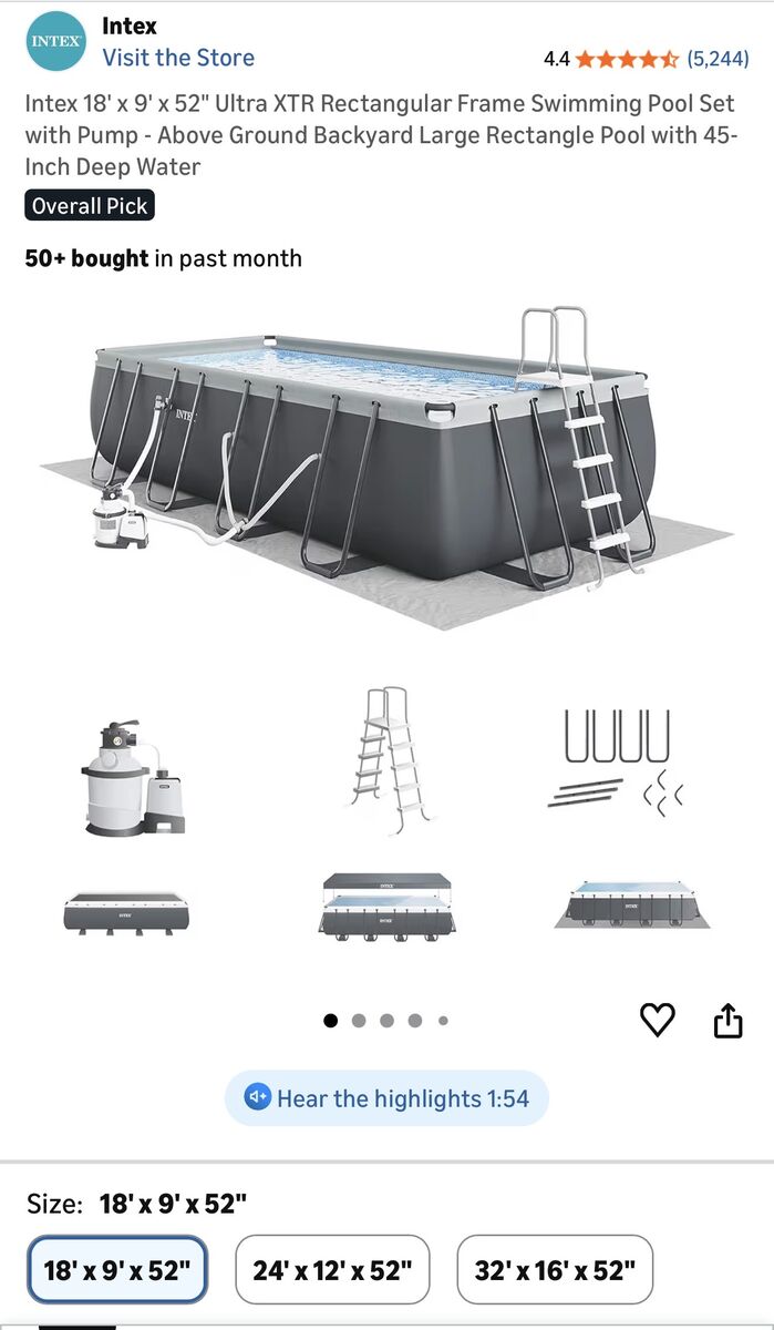 Intex Above Ground Pool - 45inch Deep - uses sand pump