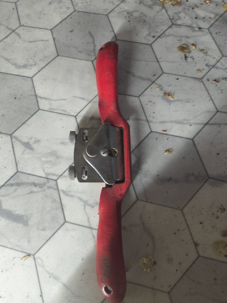 Vintage Handheld Wood Scraper / Shave Tool with Red Handles