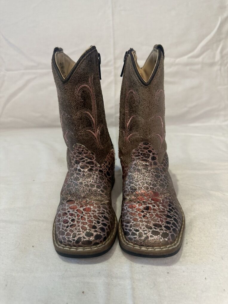 Old West Toddler Size 7 Brown/Pink Glitter Boots