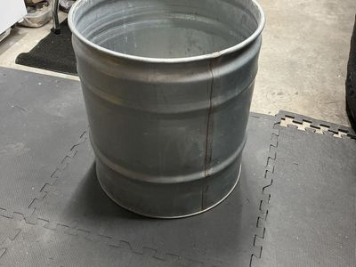 Steel drum 17.5”x19” approx 16.5 gallon.