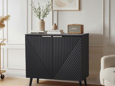 Black Fluted Sideboard Cabinet – Adjustable Shelves Modern Storage Console – Brand New