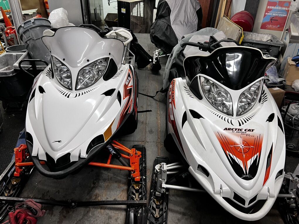 3 Arctic Cat Snowmobiles And Trailer. M8 And M7