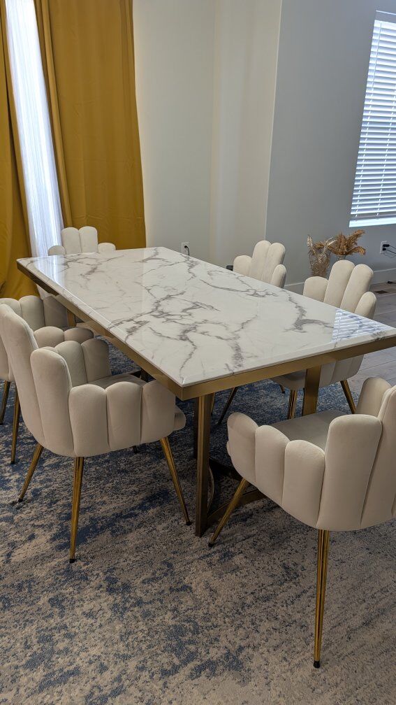 Pure Marble Dining Table with 6 Chairs