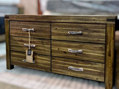 SOLID ACACIA WOOD 6-DRAWER DRESSER – RUSTIC LUXURY – HEAVY DUTY