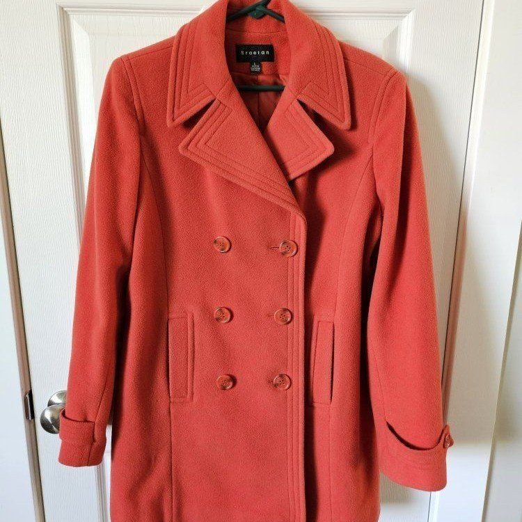 Braetan Women's 100% Wool Dark Orange Pea Coat - Size L
