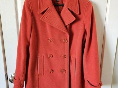 Braetan Women's 100% Wool Dark Orange Pea Coat - Size L