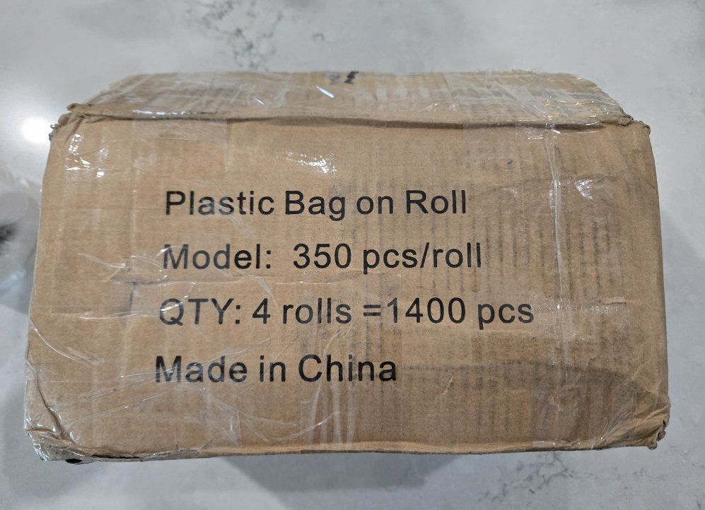 Carton of Rolled Plastic Bags