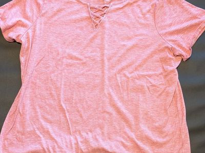 Corvia Pink Lace Up V-Neck Top 1X