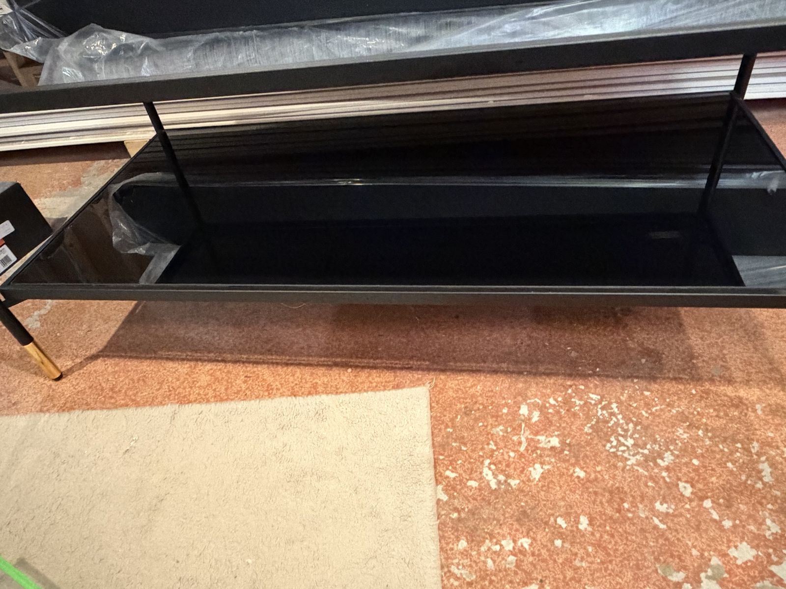 Modern Black Metal and Glass Coffee Table with Lower Shelf