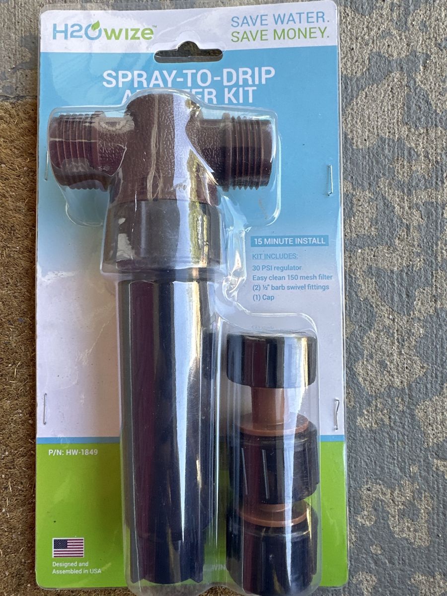 H2Owize Spray-to-Drip Adapter Kit HW-1849 - 30 PSI Regulator, 150 Mesh Filter, 1/2" Barb Fittings