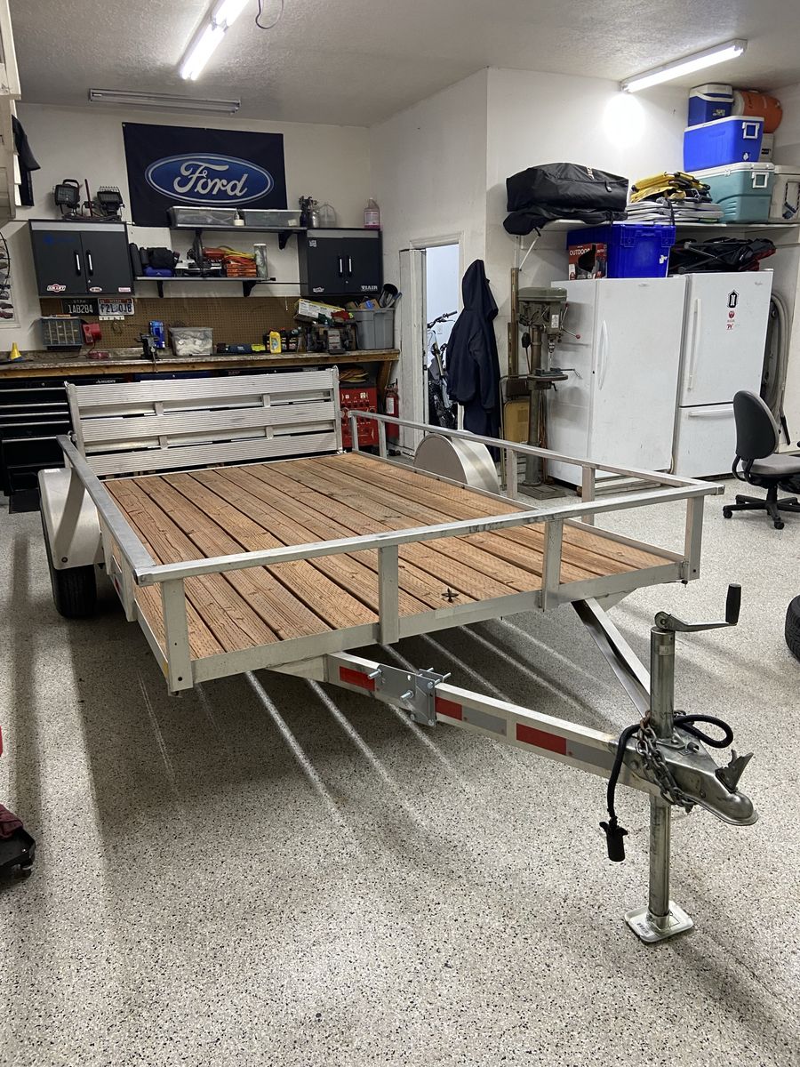 7x12 Aluminum Utility Trailer with New Wood Deck, LED Lights & Folding Ramp