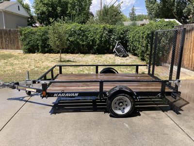 5x8 Karavan Utility Trailer - Single Axle, Wood Deck, Mesh Gate