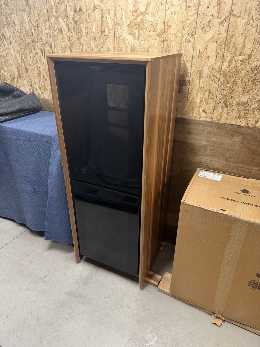 Salamander Designs Barcelona 617 Audio Cabinet, Natural Walnut, Black Glass Doors, Rack Mount Ready