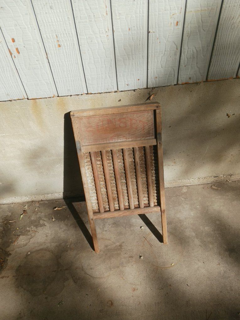 Vintage Wooden Double-Sided Washboard with Metal Fluting