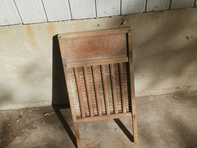 Vintage Wooden Double-Sided Washboard with Metal Fluting