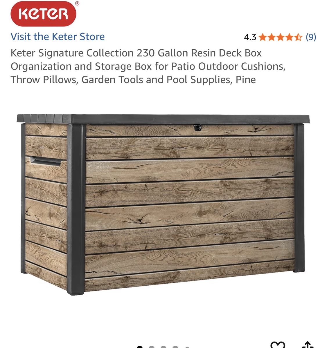 Keter Signature Collection 230-Gallon Resin Deck Box - Patio Storage, Pine Finish