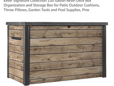 Keter Signature Collection 230-Gallon Resin Deck Box - Patio Storage, Pine Finish