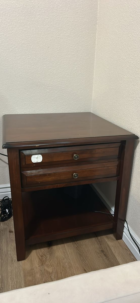 Wooden End Table with Drawer - Dark Wood Finish