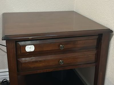 Wooden End Table with Drawer - Dark Wood Finish