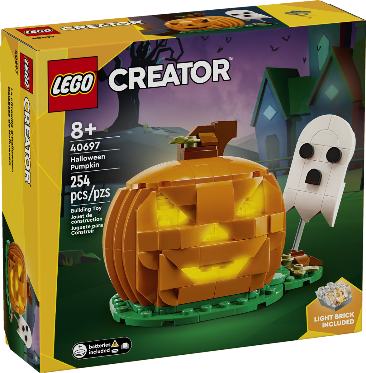 TWO USED LEGO Creator 40697 Halloween Pumpkin & Ghost Building Toy Set (254 pcs) with Light Brick