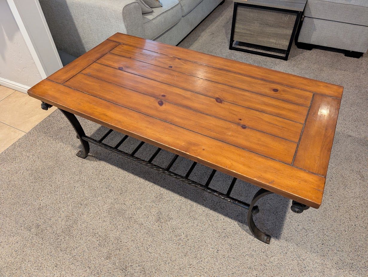 Rustic wood and metal coffee table