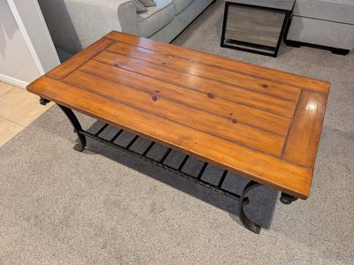 Rustic wood and metal coffee table