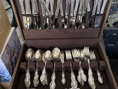 Vintage Silverplate Flatware Silverware Set with Wooden Storage Chest