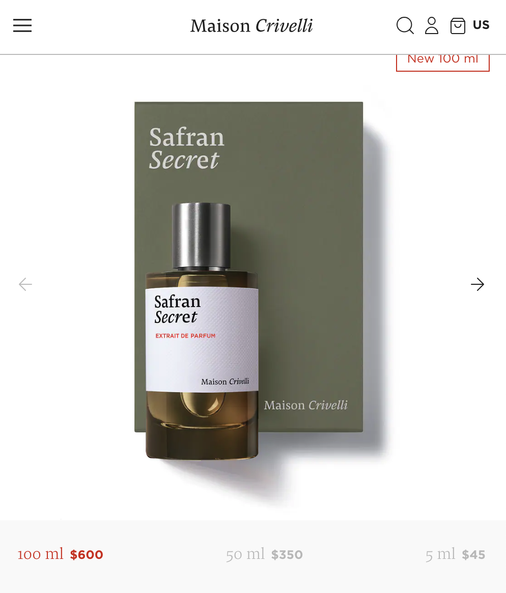 Maison Crivelli Safran Secret Extrait de Parfum 100ml 3.4oz New Authentic