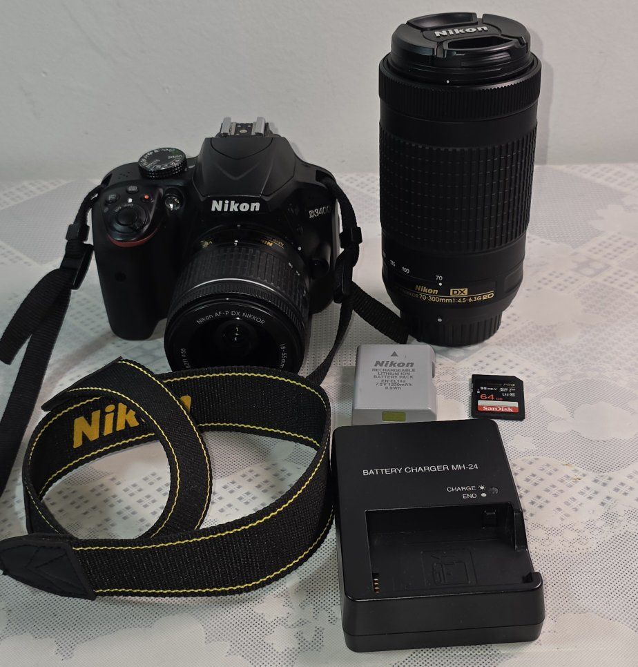 Nikon D3400 Digital SLR Camera & 18-55mm VR DX AF-P Zoom and  AF-P DX NIKKOR 70-300mm f/4.5-6.3G ED Lens
