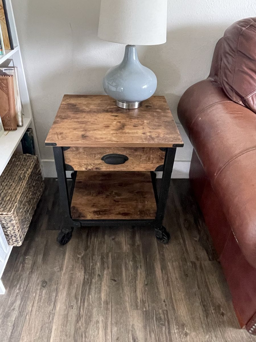 Rustic Rolling Side Tables With Drawer (Set Of 2)
