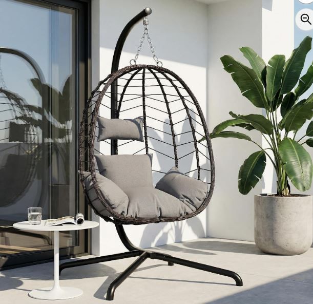 NEW! Patio/Hammock Hanging Egg Chair Wicker w/Cushion Color Gray