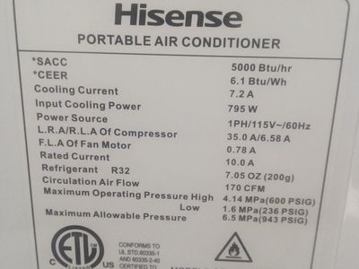Hisense AP0522CR1W Portable Air Conditioner 5000 BTU White
