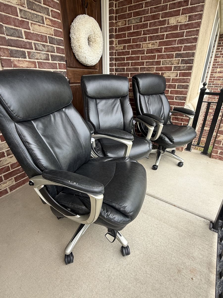 3 Lazy-boy Black Leather Office Chair with Lumbar Support and Rolling Casters